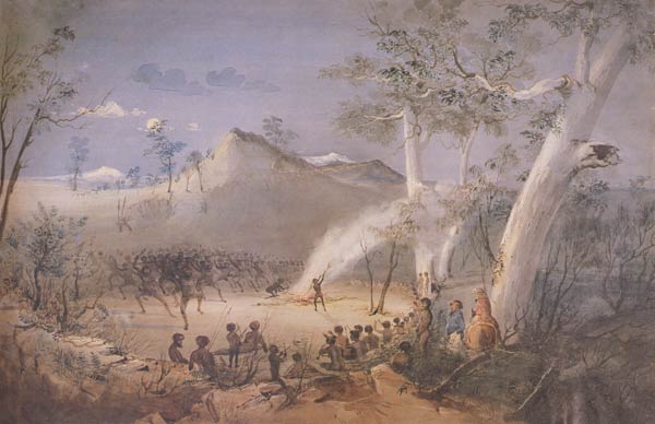 A native corroboree at night